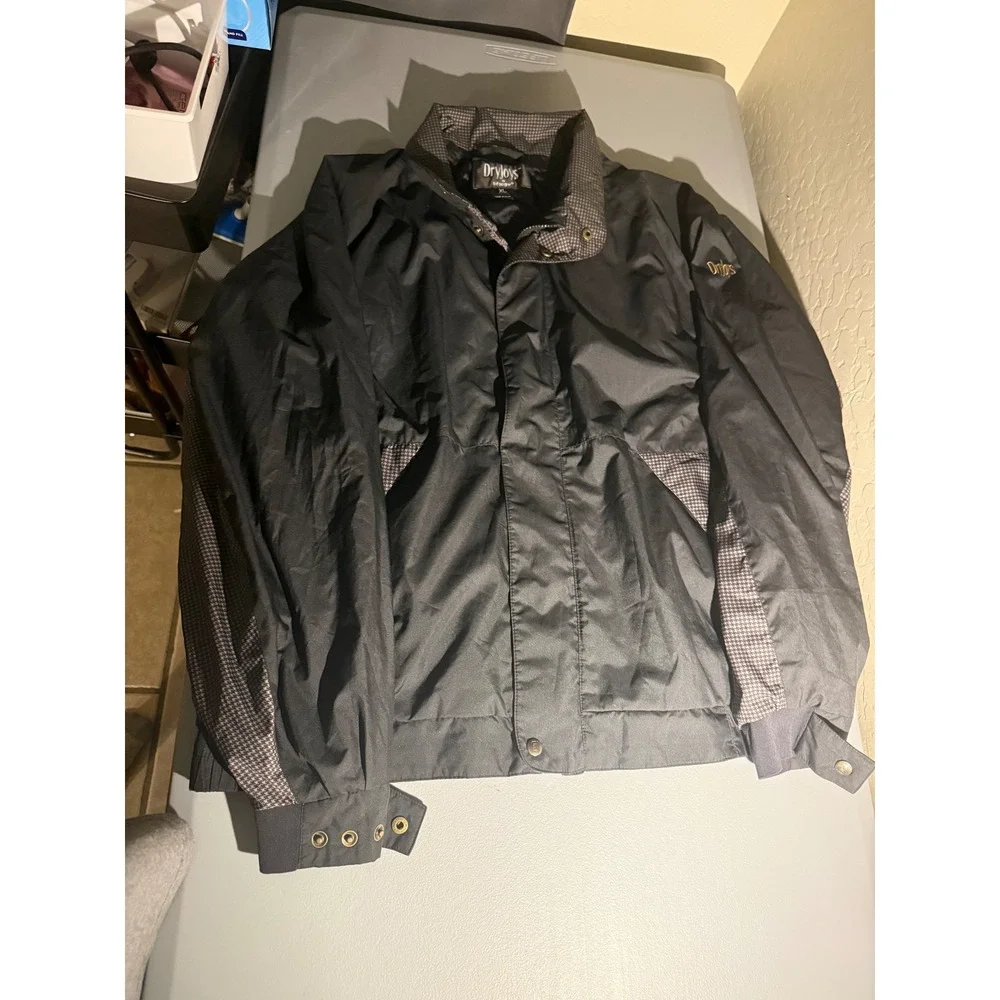 FootJoy DryJoys Golf Rain Jacket Mens XL Black Houndstooth Full Zip Windbreaker